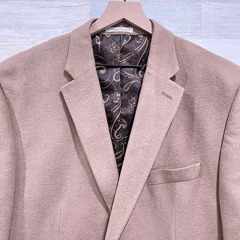 LRL Ralph Lauren Flannel Sport Coat Tan Brown Silk Wool Cashmere Mens 48R